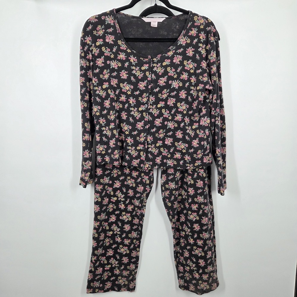 Victorias Secret Pajama Set Y2K Womens S Sleepwear Floral Vintage Cotton Black